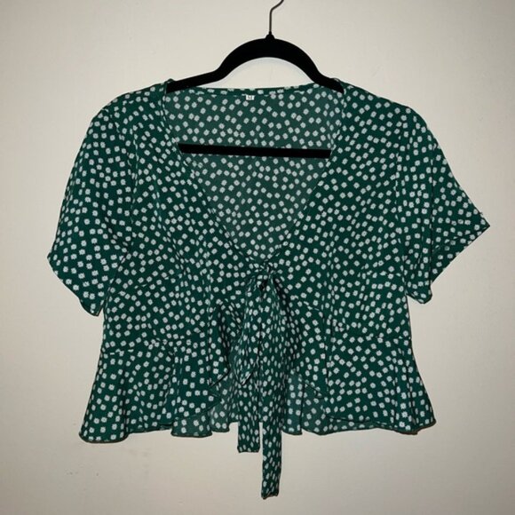 Green Floral Tie Crop Top NWOT - Picture 3 of 5